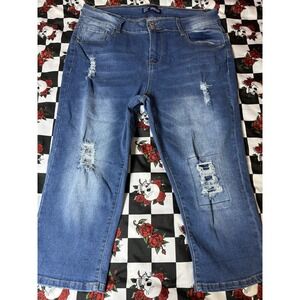 Sandpiper Distressed Cropped Jeans Women's Size 16 Mid Rise Blue Denim